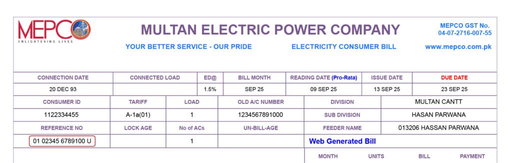 MEPCO Bill Online Reference No